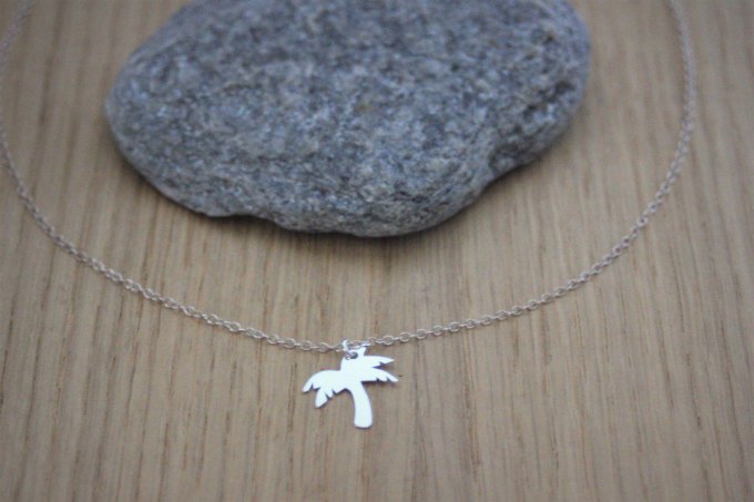 Collier argent massif pendentif palmier à graver