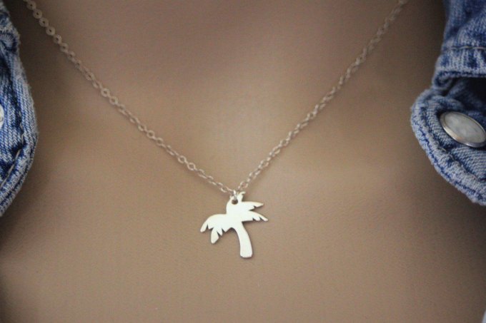 Collier argent massif pendentif palmier à graver