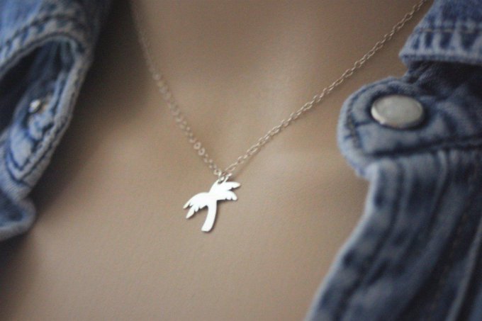 Collier argent massif pendentif palmier à graver