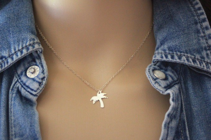 Collier argent massif pendentif palmier à graver