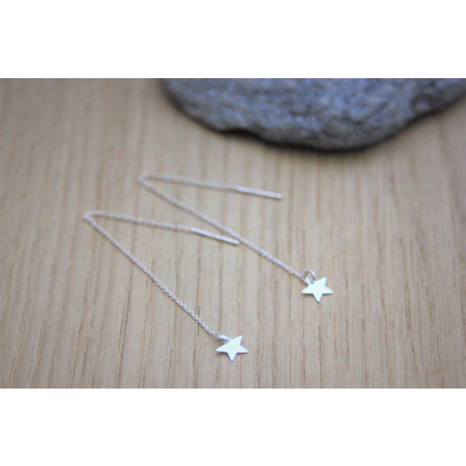 Boucles d'oreilles argent massif chainettes étoiles