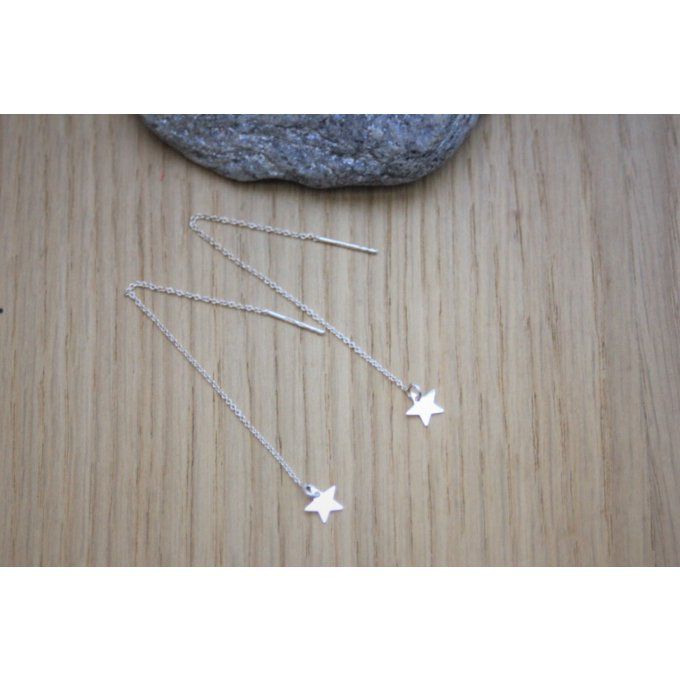 Boucles d'oreilles argent massif chainettes étoiles