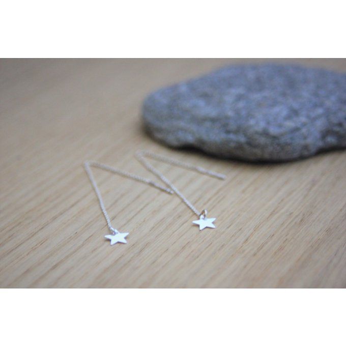 Boucles d'oreilles argent massif chainettes étoiles