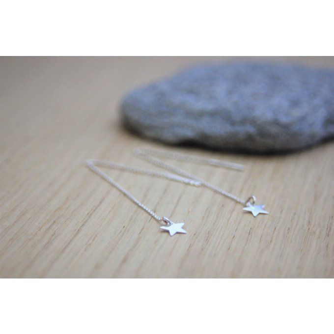 Boucles d'oreilles argent massif chainettes étoiles