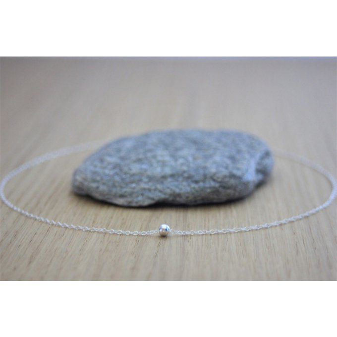 Collier argent massif avec 1 perle boule lisse