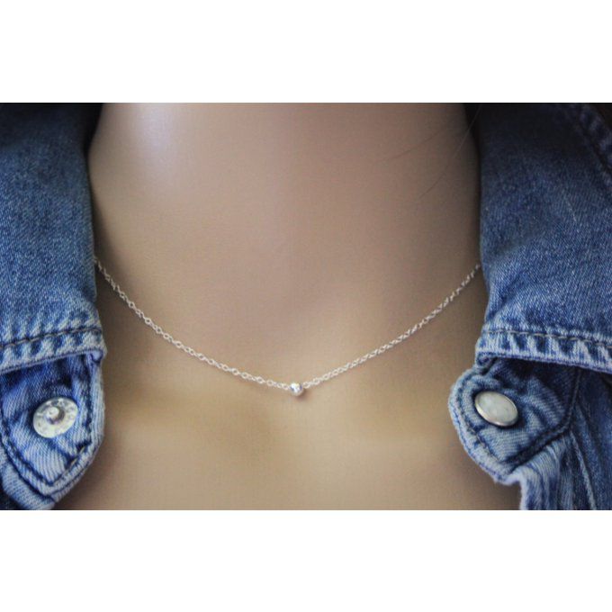 Collier argent massif avec 1 perle boule lisse