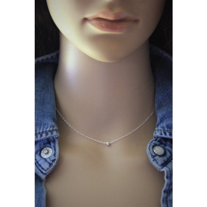 Collier argent massif avec 1 perle boule lisse