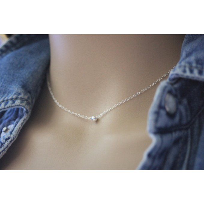 Collier argent massif avec 1 perle boule lisse