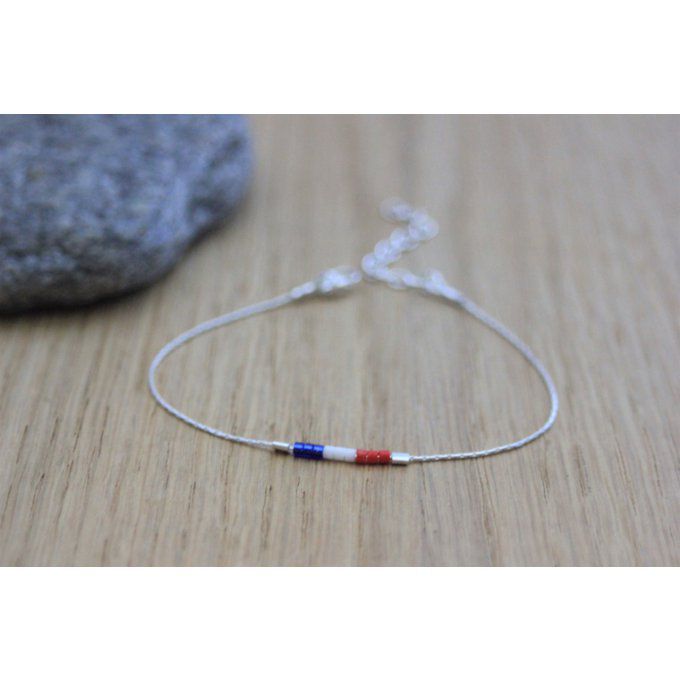 Bracelet argent massif et perles miyuki bleu blanc rouge