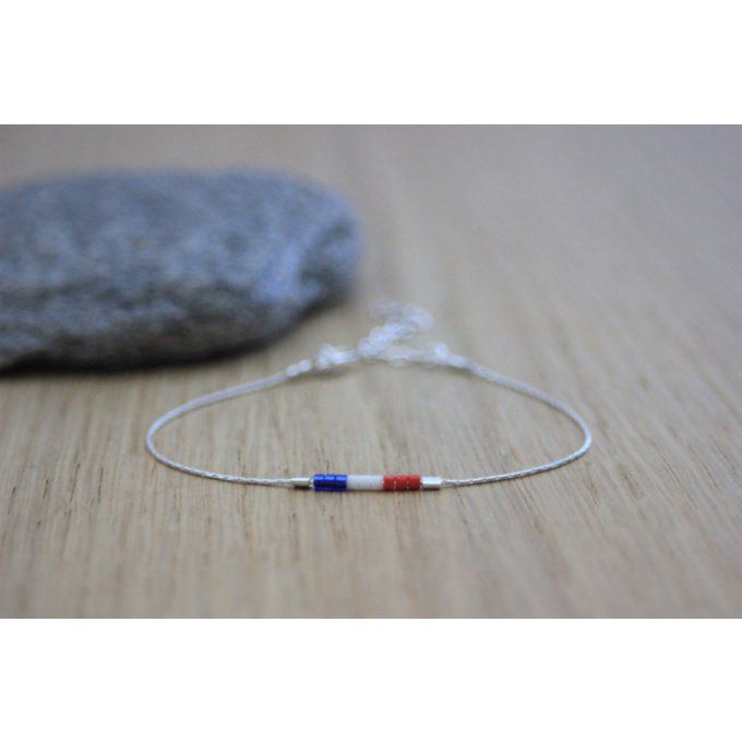 Bracelet argent massif et perles miyuki bleu blanc rouge