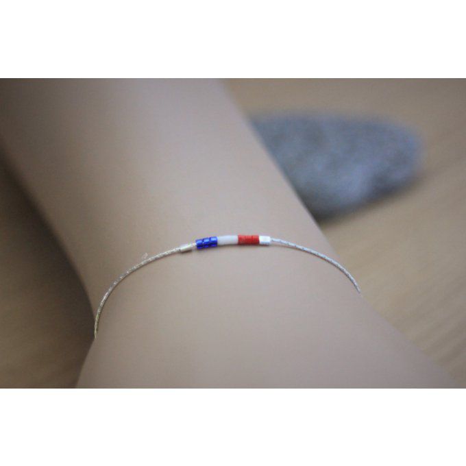 Bracelet argent massif et perles miyuki bleu blanc rouge