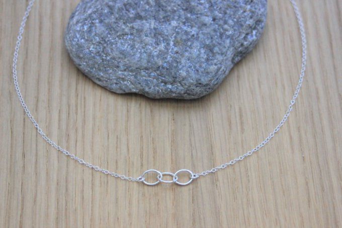 Collier argent massif 3 anneaux ovales enlacés 