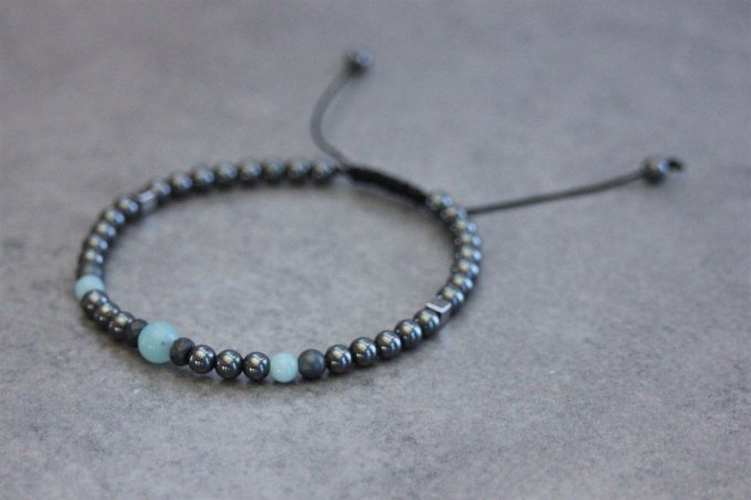 Bracelet perles hématite et amazonite