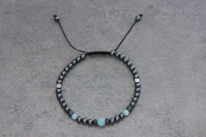 Bracelet perles hématite et amazonite
