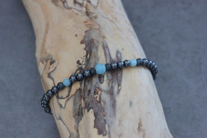 Bracelet perles hématite et amazonite
