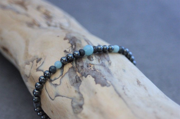 Bracelet perles hématite et amazonite