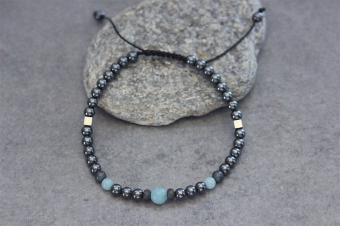 Bracelet perles hématite et amazonite