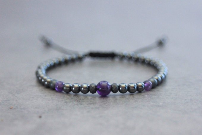 Bracelet perles hématite et améthyste