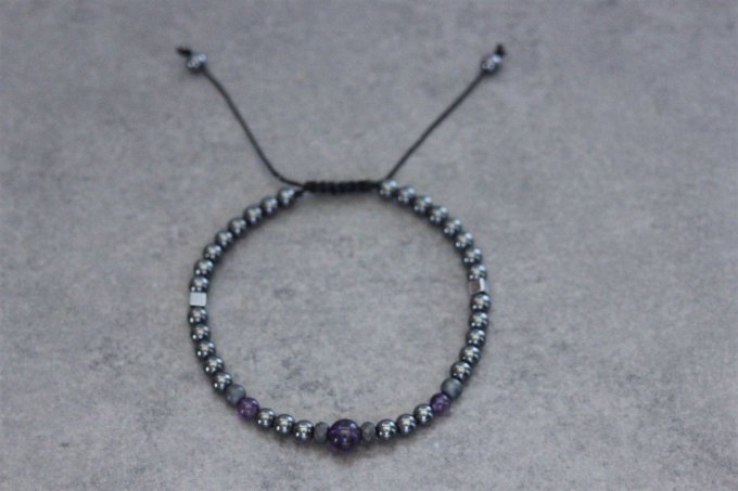 Bracelet perles hématite et améthyste