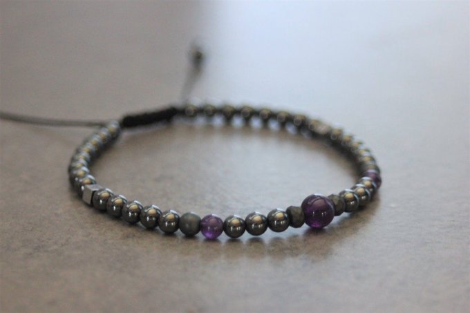 Bracelet perles hématite et améthyste