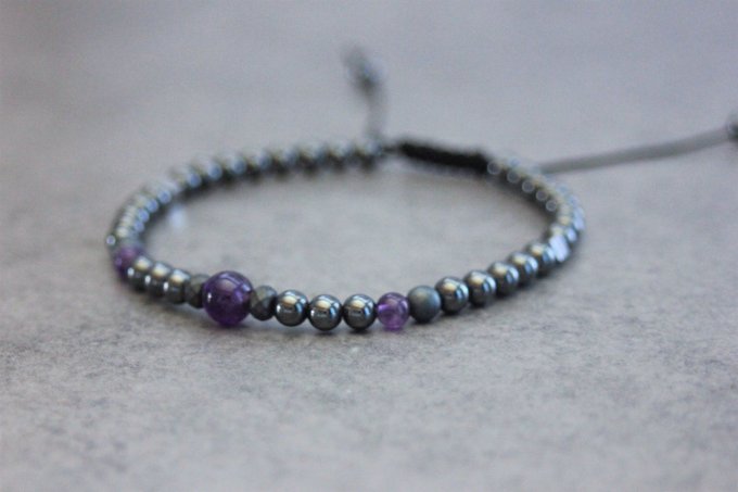 Bracelet perles hématite et améthyste