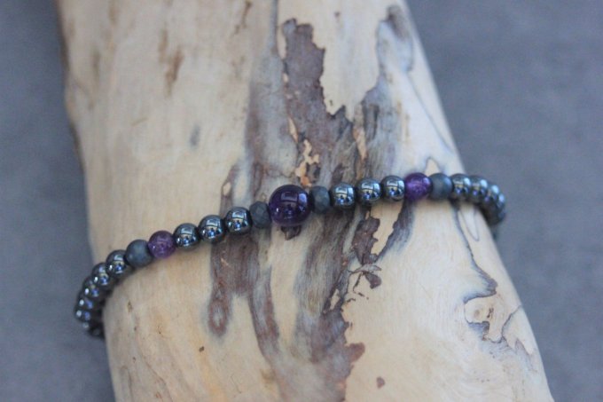Bracelet perles hématite et améthyste