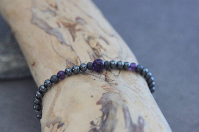 Bracelet perles hématite et améthyste