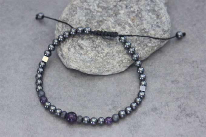 Bracelet perles hématite et améthyste