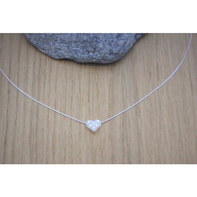 Collier argent massif pendentif coeur argent sertis de zirconium