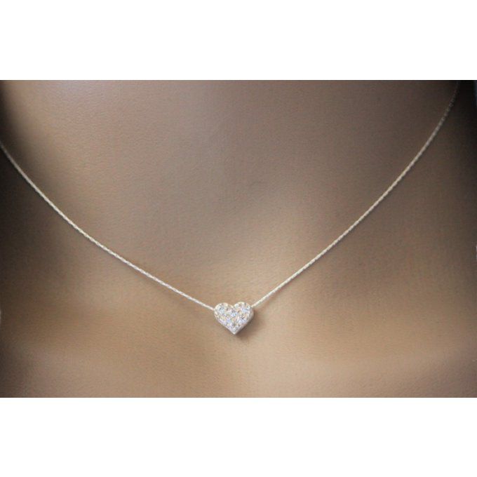 Collier argent massif pendentif coeur argent sertis de zirconium