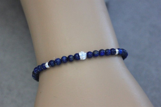 Bracelet perles lapis lazuli et tête de mort en argent massif