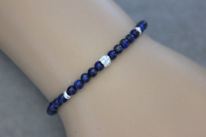 Bracelet perles lapis lazuli et tête de mort en argent massif