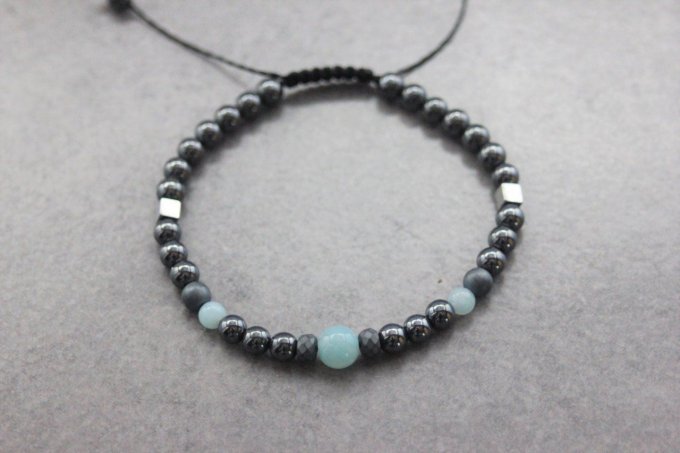 Bracelet femme perles hématite et amazonite