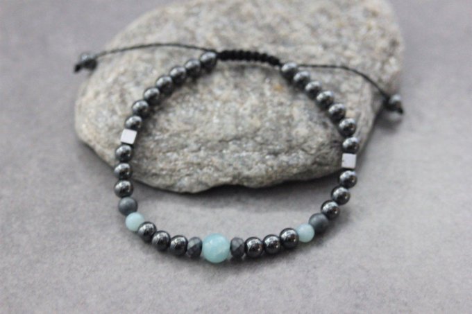 Bracelet femme perles hématite et amazonite