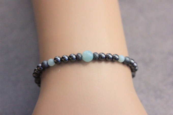 Bracelet femme perles hématite et amazonite
