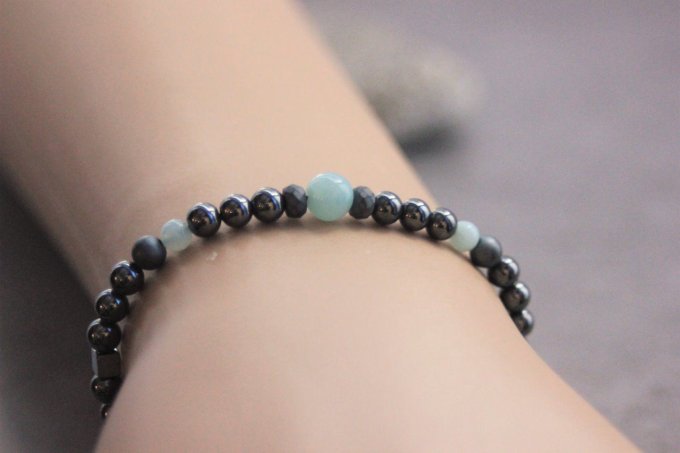 Bracelet femme perles hématite et amazonite