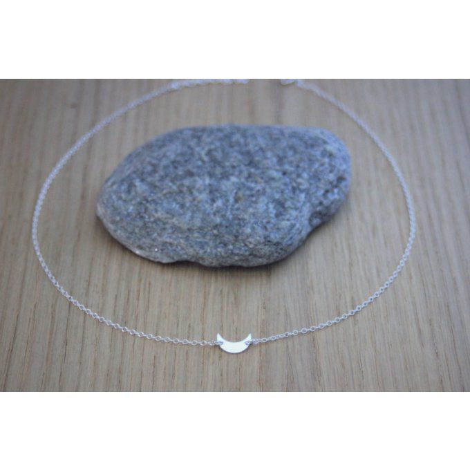 Collier argent massif pendentif petite lune