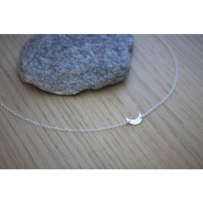 Collier argent massif pendentif petite lune