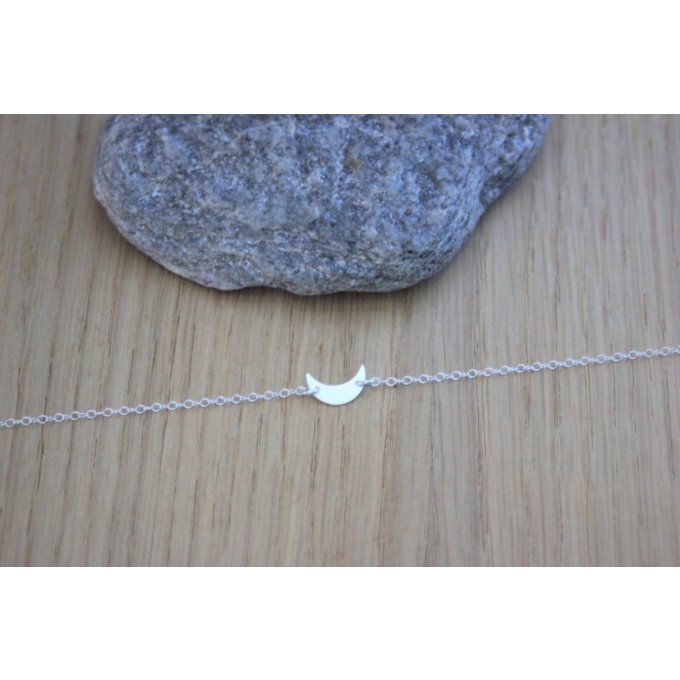 Collier argent massif pendentif petite lune