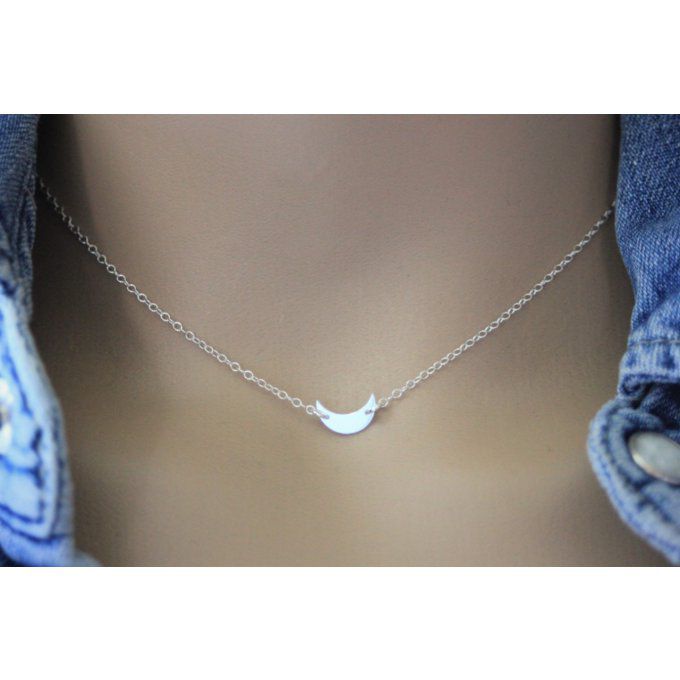 Collier argent massif pendentif petite lune