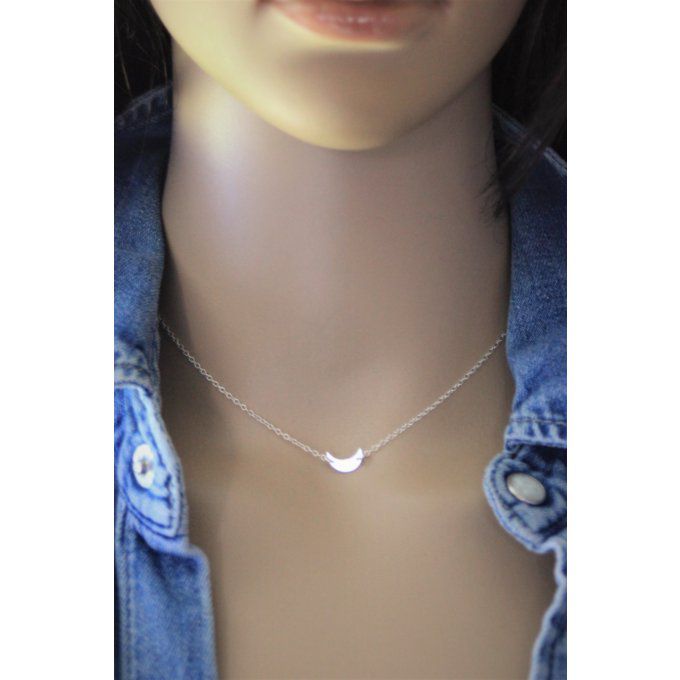 Collier argent massif pendentif petite lune