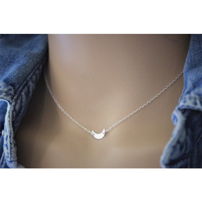 Collier argent massif pendentif petite lune