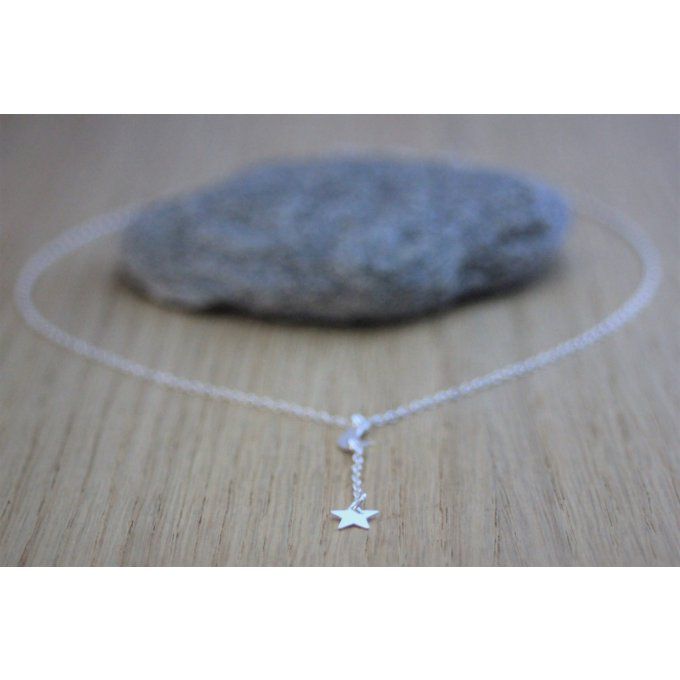 Collier cravate en argent massif avec lune et pendentif étoile