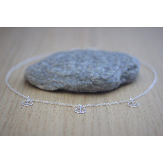 Collier argent massif 3 petites médailles peace and love