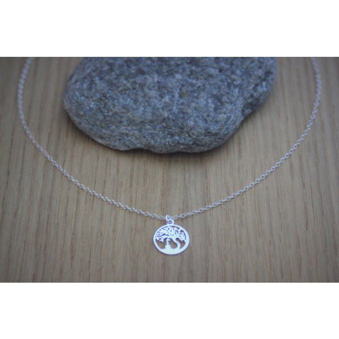 Collier argent massif 925 pendentif arbre de vie et bouddha