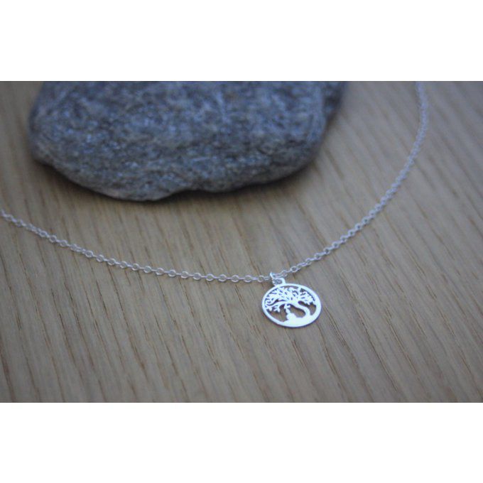 Collier argent massif 925 pendentif arbre de vie et bouddha