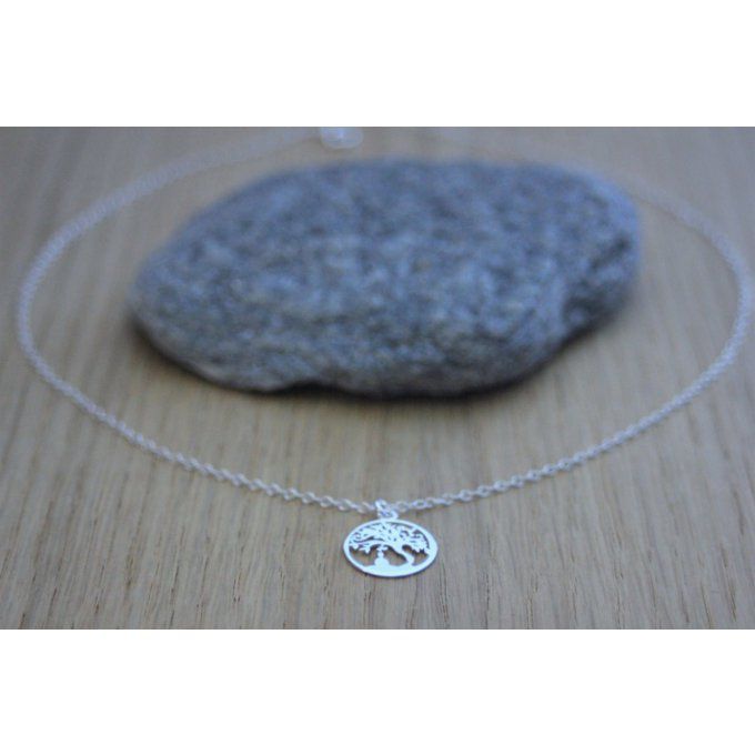 Collier argent massif 925 pendentif arbre de vie et bouddha