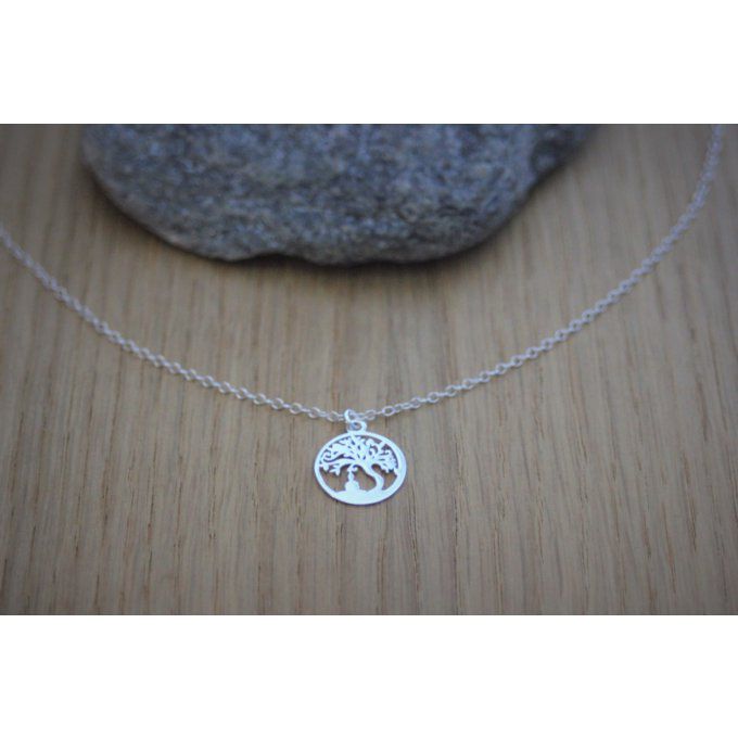 Collier argent massif 925 pendentif arbre de vie et bouddha