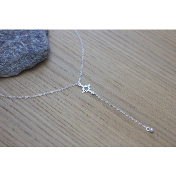 Collier cravate étoile en argent massif pendentif boule