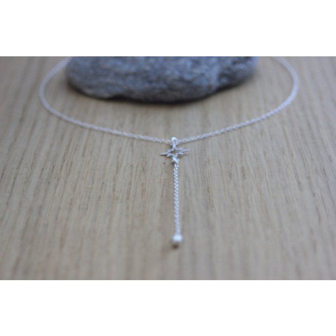 Collier cravate étoile en argent massif pendentif boule